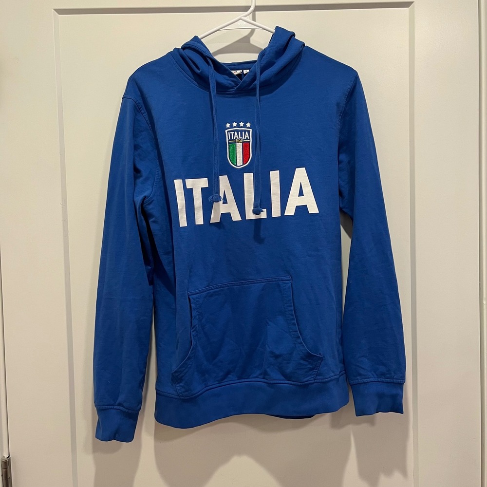 FIGC Italia Soccer Hoodie Mens Small Blue Italian National Team Pullover FIGC